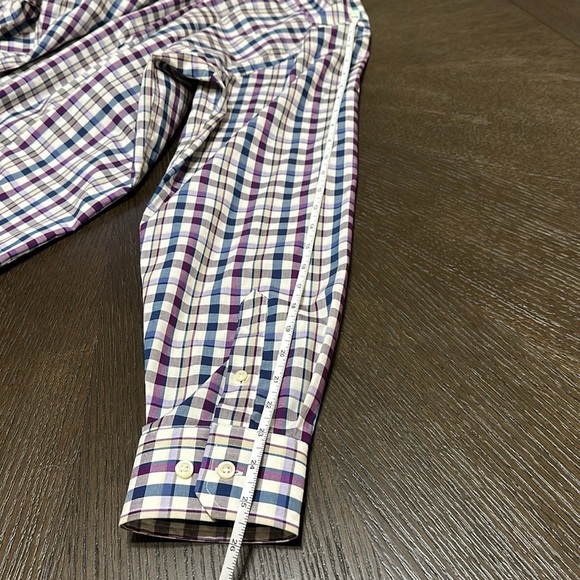 Nautica Men's Wrinkle-Resistant Blue, White, Purple Plaid Button Down‎ Shirt - Picture 11 of 16